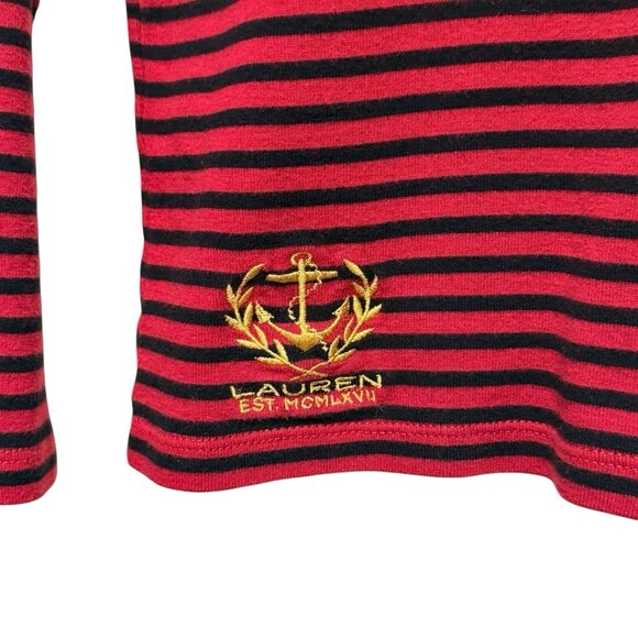 Lauren Ralph Lauren Womens Medium Embroidered Crest Red Striped Long Sleeve Top - Picture 3 of 10
